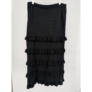 Over Klesha Black Knit Ruffle Tiered Maxi Skirt Womens L Whimsigoth
